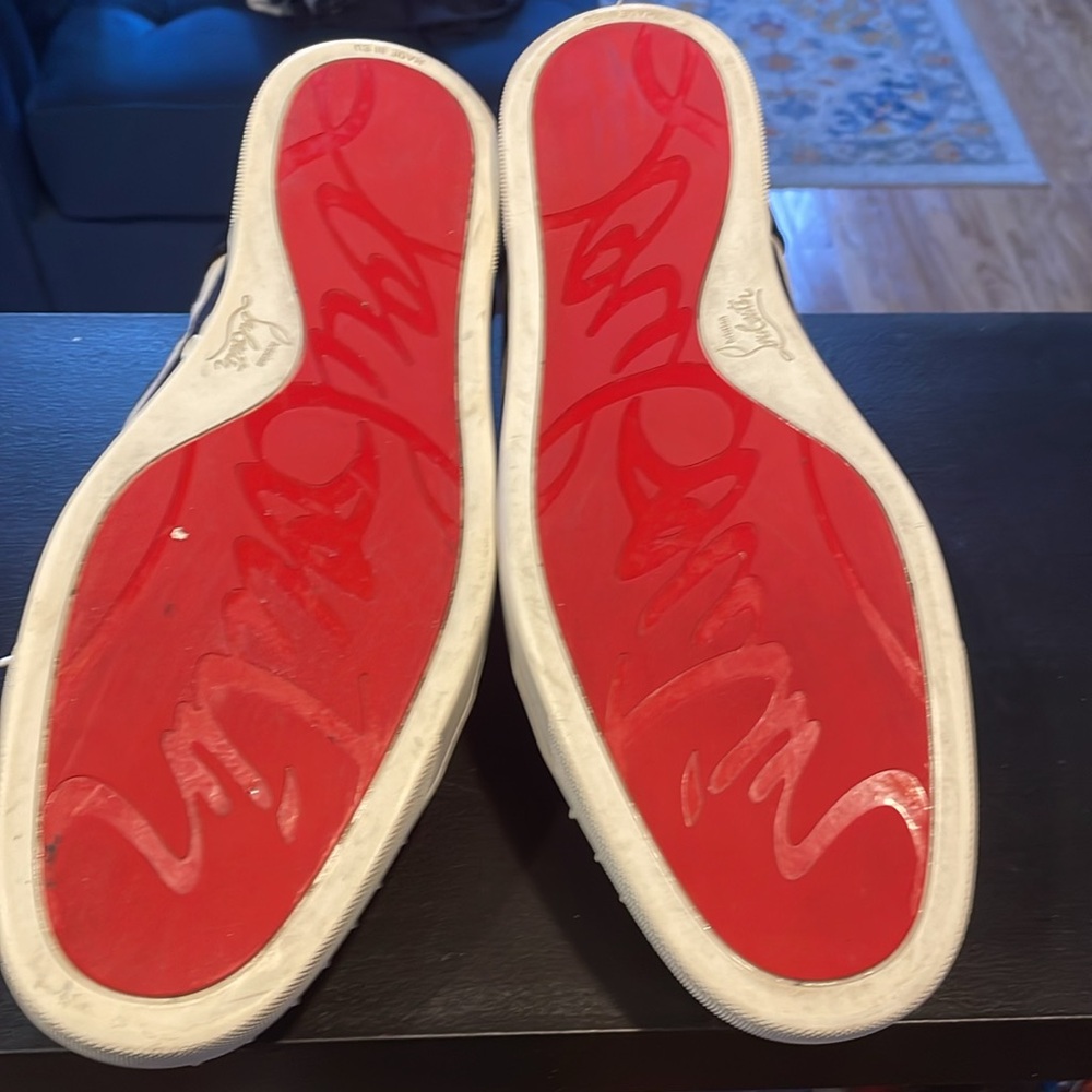 Christian Louboutin Red and Navy Striped Sneakers - Picture 4 of 5